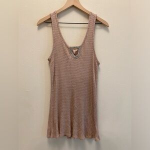 Vintage Juicy Womens Embellished Keyhole Pink Waffle Metallic Knit Tank Large